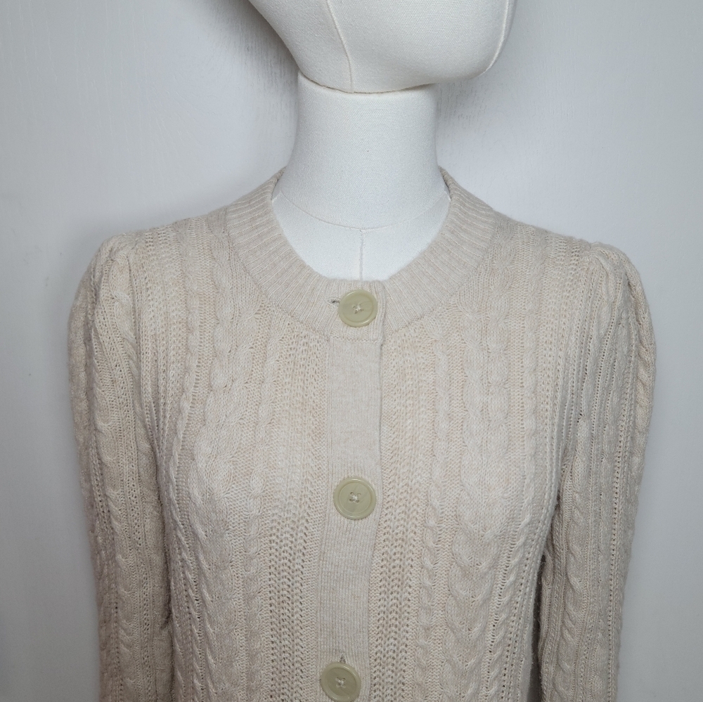 LOFT Cotton-Wool Blend Cable Knit Cardigan Size Small - Picture 3 of 12